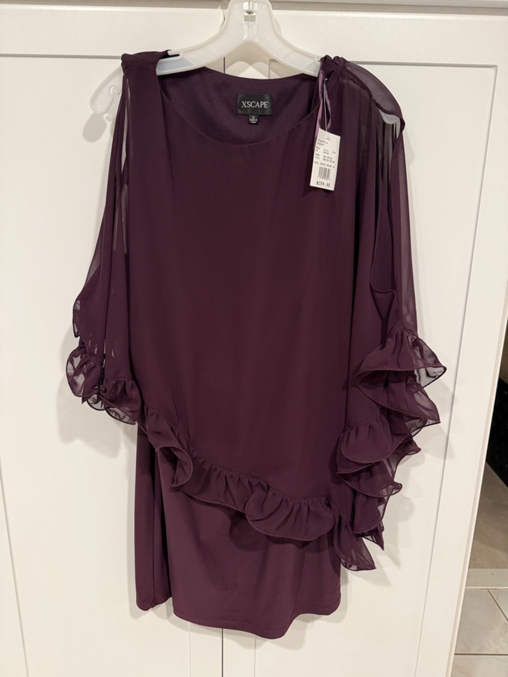 Xscape Deep Plum Ruffle Overlay Dress